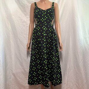 Topshop sleeveless midi green polka dot (kind of) print bustier style dress SZ 4